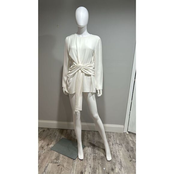 Lafayette 148 New York Cream Tie Waist Blouse Size 8 - Picture 14 of 14